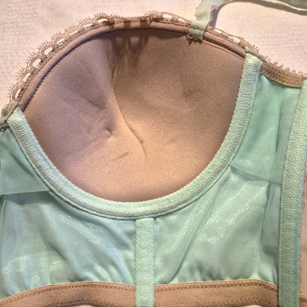 Anthropologie women's 34C turquoise with tan lace overlay underwire bra NWT - Picture 5 of 8